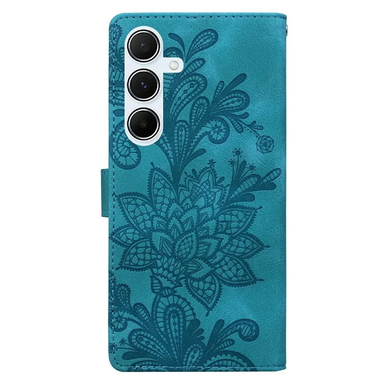Capa de couro sintético com flores de renda gravadas para Samsung Galaxy A15 5G / 4G - Verde