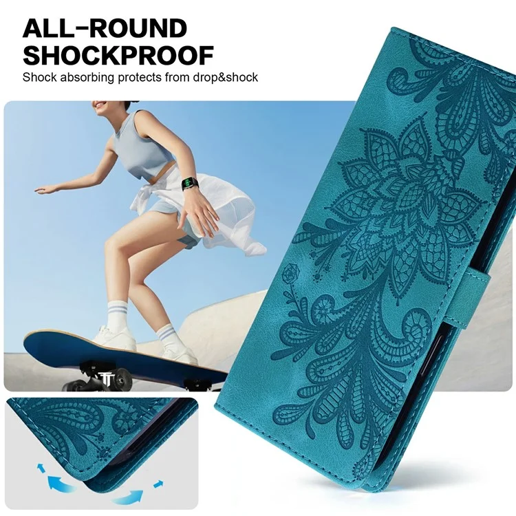 Para Samsung Galaxy A25 5G (Global) (161,0 x 76,5 x 8,3 mm) Capa Estampada de Flores de Renda Carteira de Couro PU Capa de Telefone - Verde