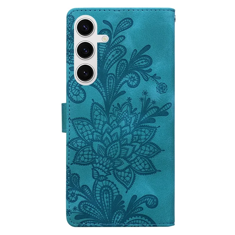 Capa de carteira de couro PU com flores de renda estampadas para Samsung Galaxy S25+ / S24+ - Verde