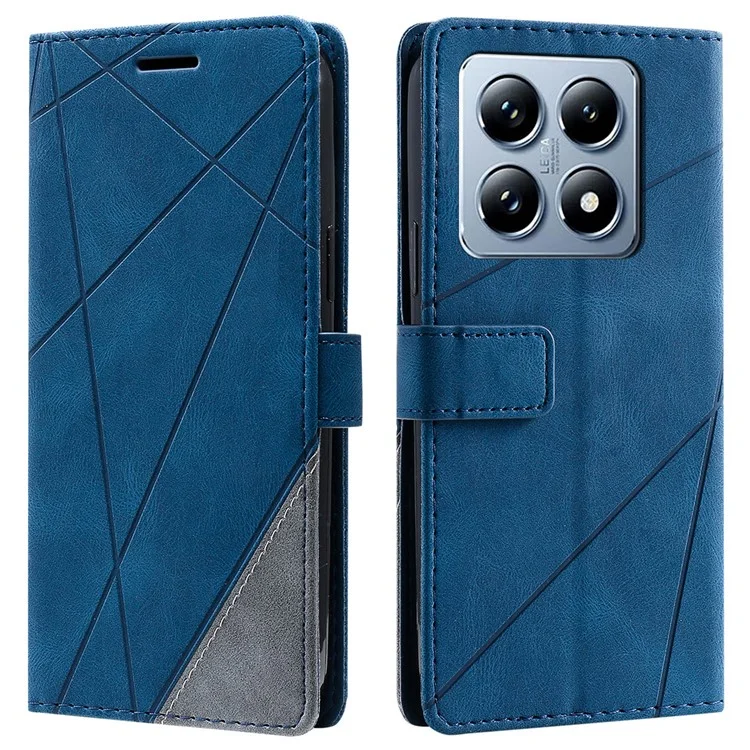 Für Xiaomi 14T Hülle Geprägte Linien PU-Leder Splicing Wallet Phone Cover - Blau