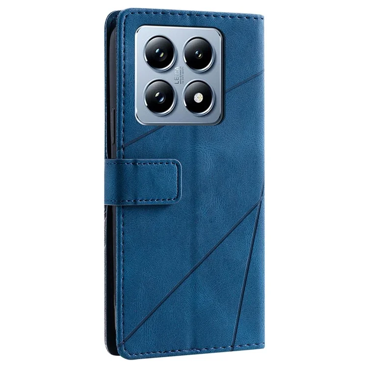 Für Xiaomi 14T Hülle Geprägte Linien PU-Leder Splicing Wallet Phone Cover - Blau