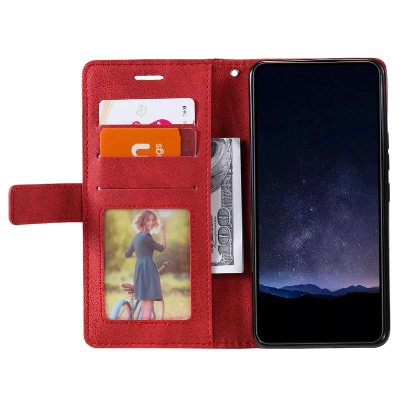 For Xiaomi 14T Case Imprinted Lines PU Leather Splicing Wallet Phone Cover - Red
