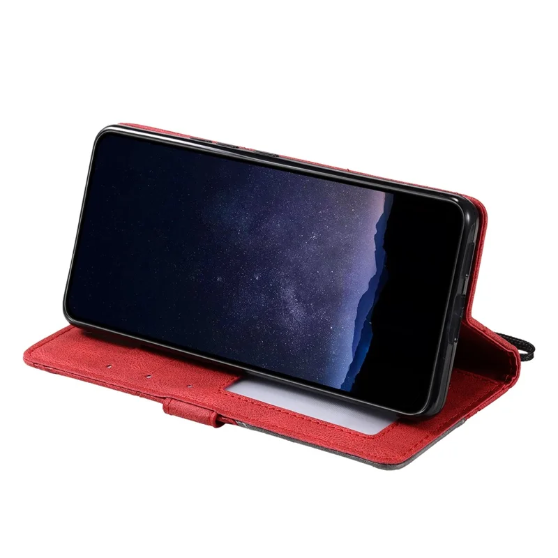 For Xiaomi 14T Case Imprinted Lines PU Leather Splicing Wallet Phone Cover - Red