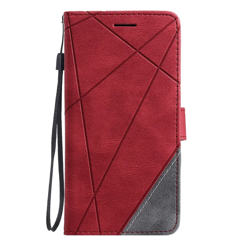 For Xiaomi 14T Case Imprinted Lines PU Leather Splicing Wallet Phone Cover - Red
