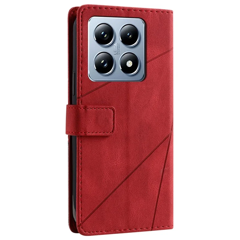 For Xiaomi 14T Case Imprinted Lines PU Leather Splicing Wallet Phone Cover - Red