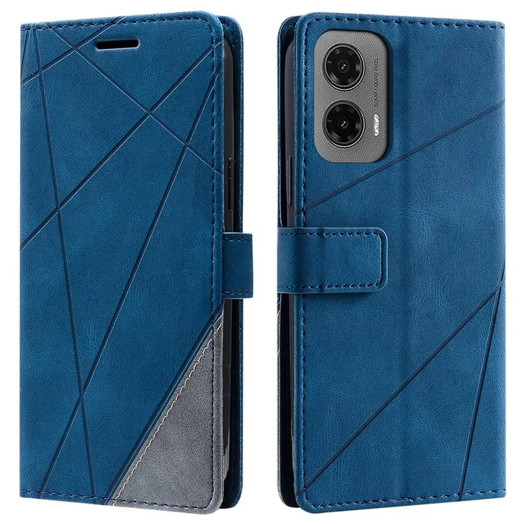 Für Motorola Moto G35 5G Hülle Bedruckte Linien PU-Leder Splicing Wallet Phone Cover - Blau