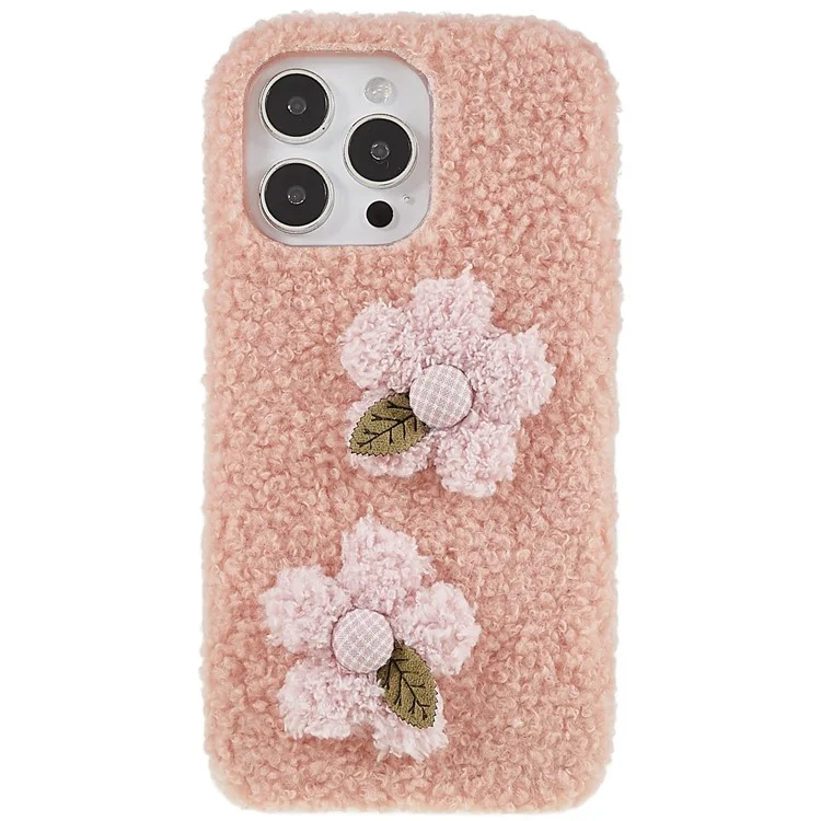 For iPhone 14 Pro Flower Decor Fluffy Phone Back Case Soft TPU Anti-scratch Anti-drop Cover - Pink