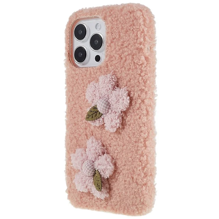 For iPhone 14 Pro Flower Decor Fluffy Phone Back Case Soft TPU Anti-scratch Anti-drop Cover - Pink