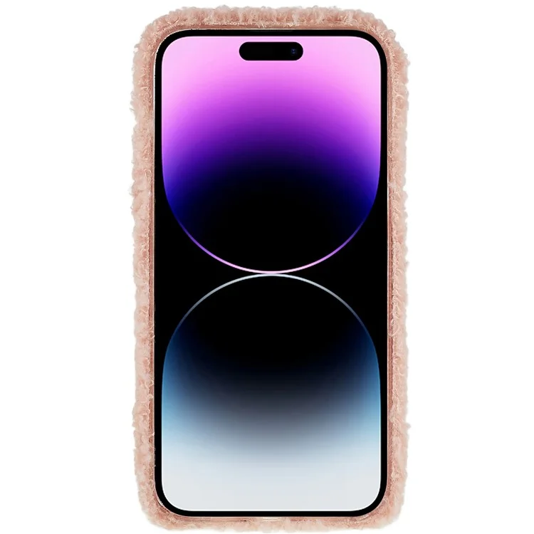 For iPhone 14 Pro Flower Decor Fluffy Phone Back Case Soft TPU Anti-scratch Anti-drop Cover - Pink