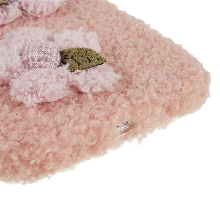 For iPhone 14 Pro Flower Decor Fluffy Phone Back Case Soft TPU Anti-scratch Anti-drop Cover - Pink