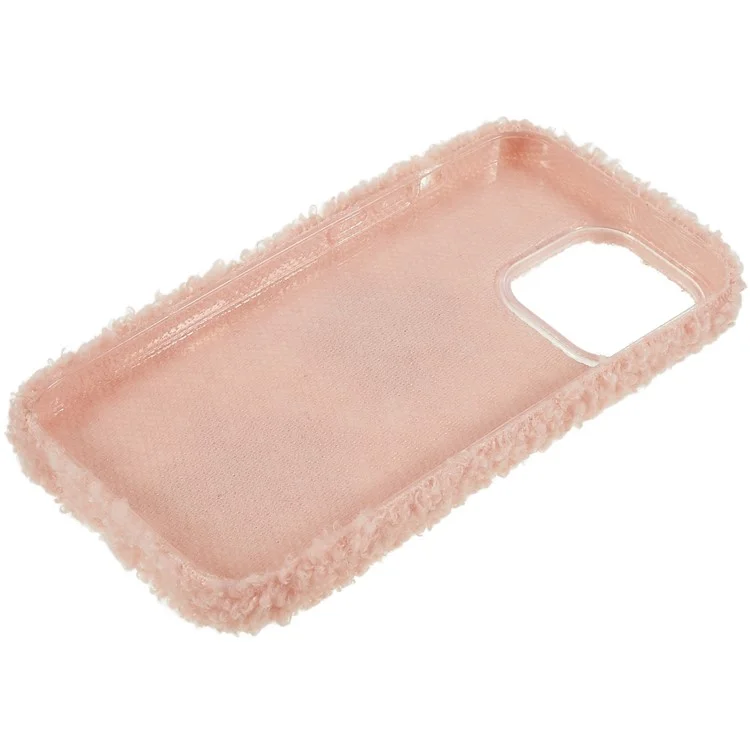 For iPhone 14 Pro Flower Decor Fluffy Phone Back Case Soft TPU Anti-scratch Anti-drop Cover - Pink