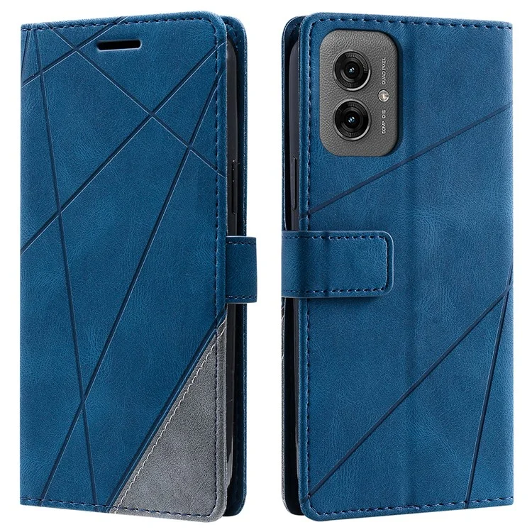 Für Motorola Moto G55 5G Hülle Geprägte Linien PU-Leder Splicing Brieftasche Handyhülle - Blau