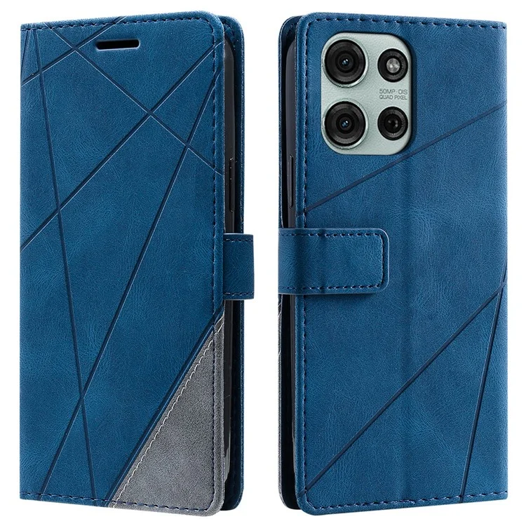 Für Motorola Moto G75 5G Hülle Geprägte Linien PU-Leder Splicing Brieftasche Handyhülle - Blau