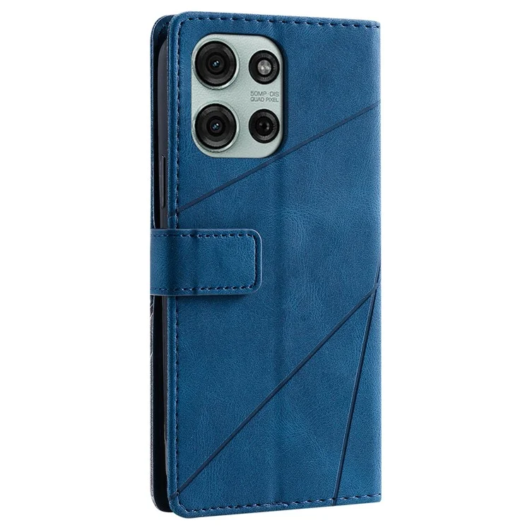 Für Motorola Moto G75 5G Hülle Geprägte Linien PU-Leder Splicing Brieftasche Handyhülle - Blau