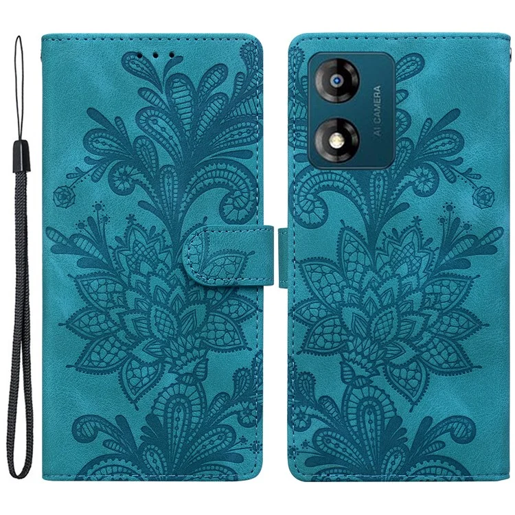 Capa para Motorola Moto E13 4G, com flores de renda impressas, carteira de couro PU - Verde