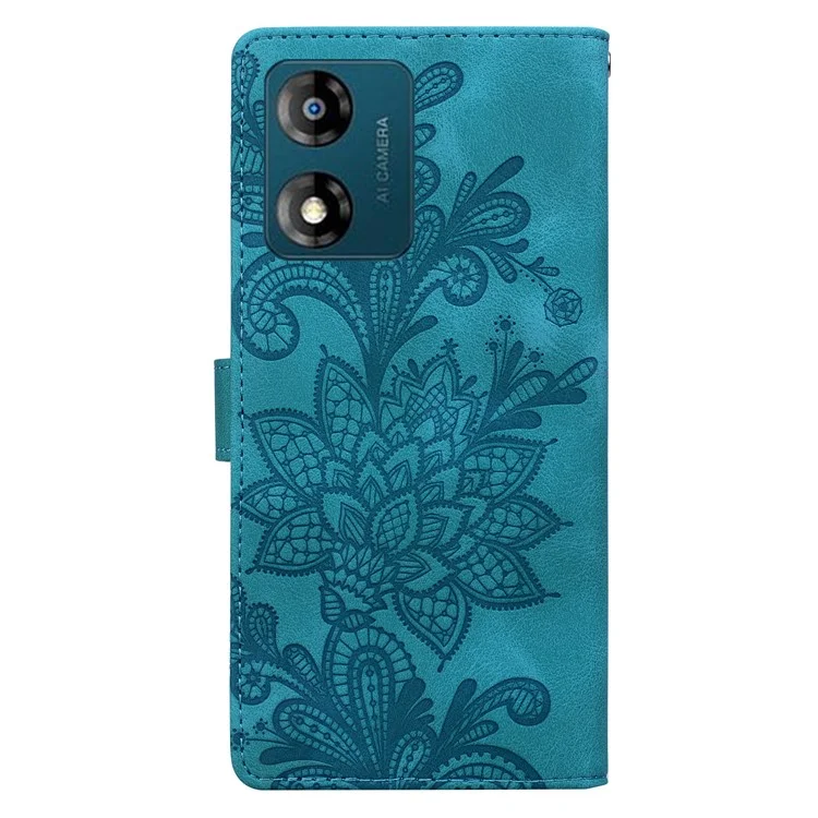 Capa para Motorola Moto E13 4G, com flores de renda impressas, carteira de couro PU - Verde