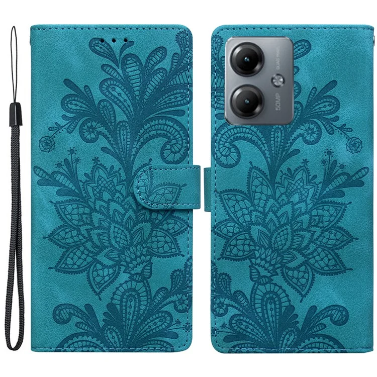 Para Motorola Moto G14 4G Case Impresso Flores de Renda Carteira de Couro PU Capa de Telefone - Verde