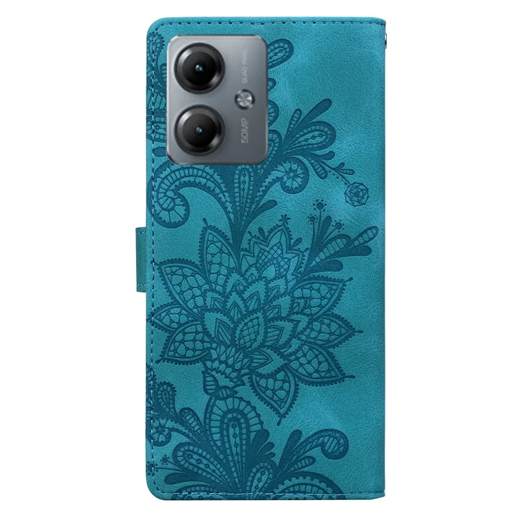 Para Motorola Moto G14 4G Case Impresso Flores de Renda Carteira de Couro PU Capa de Telefone - Verde