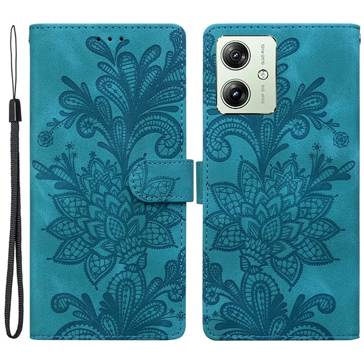 Capa de carteira de couro PU com flores de renda estampadas para Motorola Moto G64 5G / G54 5G - Verde