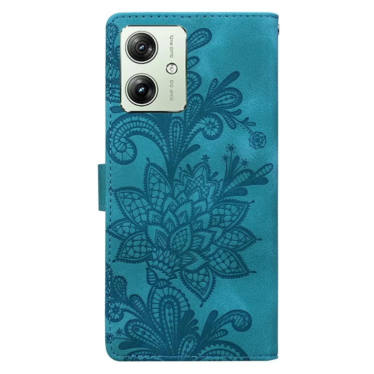 Capa de carteira de couro PU com flores de renda estampadas para Motorola Moto G64 5G / G54 5G - Verde