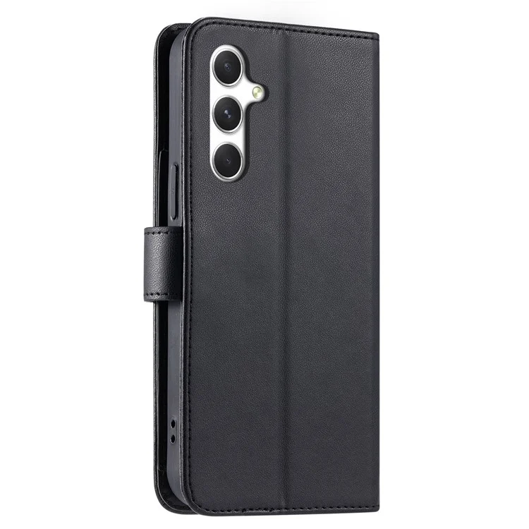 For Samsung Galaxy S25 Crossbody Leather Case Ring Buckle Wallet Stand Rhombus Mobile Cover - Black