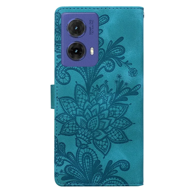 Capa de couro sintético com flores de renda estampadas para Motorola Moto G85 5G - Verde