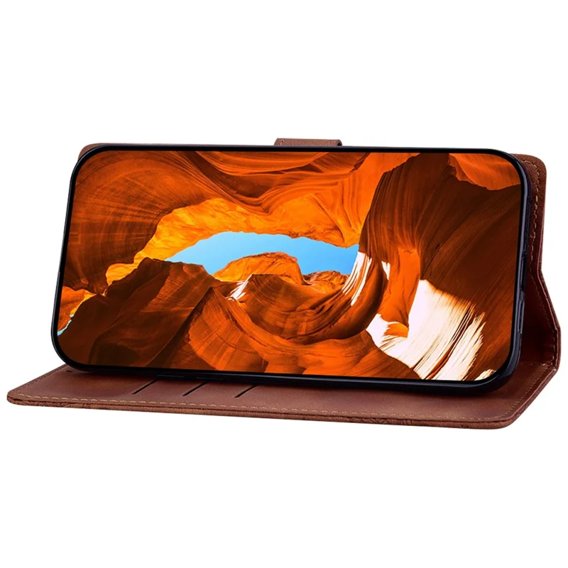 For Xiaomi Redmi Note 13 4G Case Imprinted Lace Flowers PU Leather Wallet Phone Cover - Brown