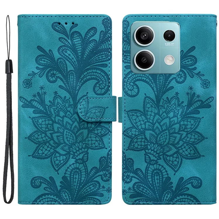 Capa para Xiaomi Redmi Note 13 5G, com flores de renda estampadas e couro sintético, tipo carteira - Verde