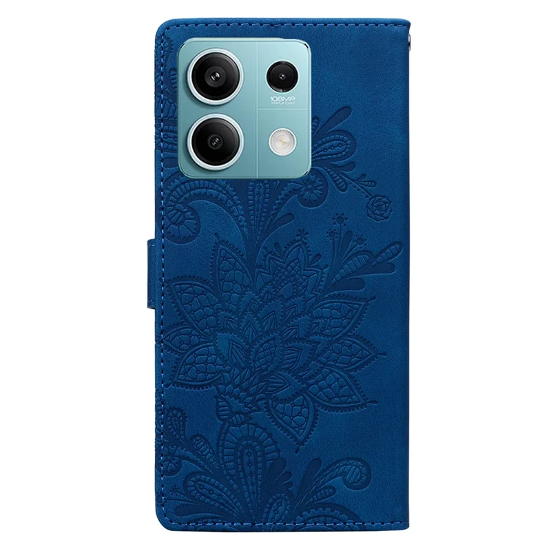 For Xiaomi Redmi Note 13 5G Case Imprinted Lace Flowers PU Leather Wallet Phone Cover - Dark Blue