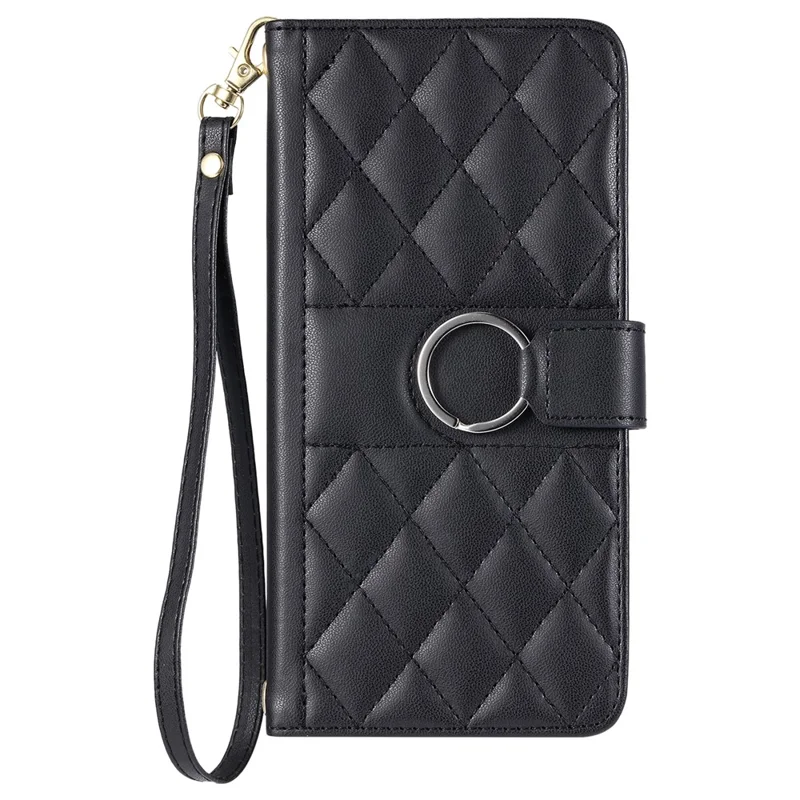 For Xiaomi 14T Pro Crossbody Leather Case Ring Buckle Wallet Stand Rhombus Mobile Cover - Black