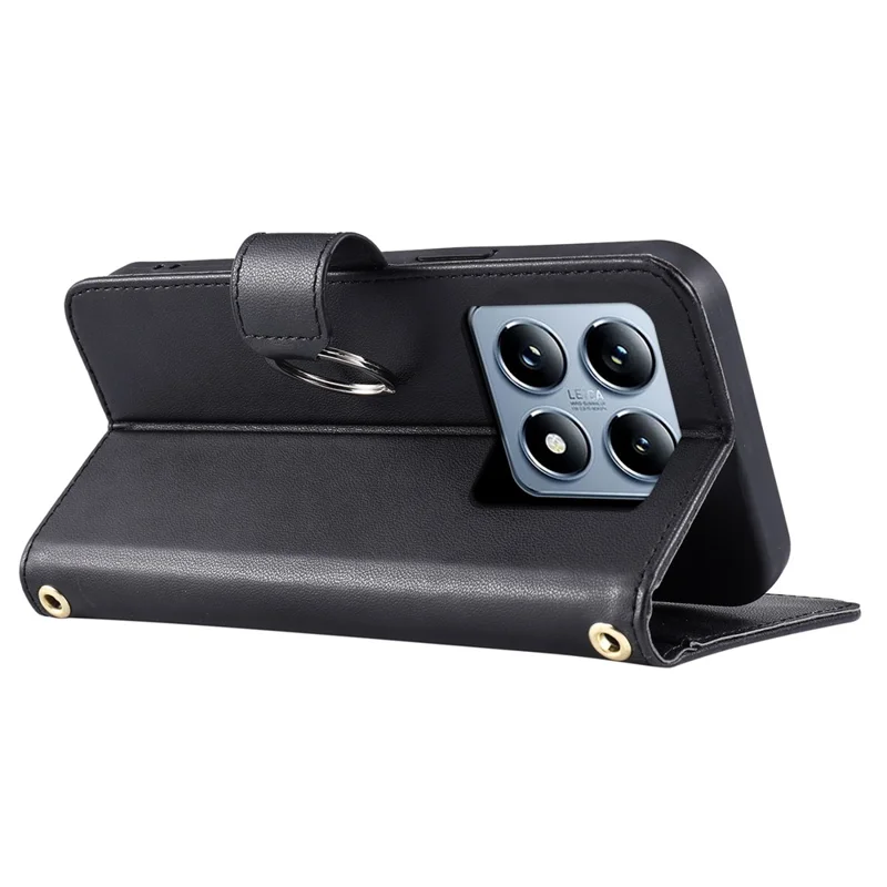 For Xiaomi 14T Pro Crossbody Leather Case Ring Buckle Wallet Stand Rhombus Mobile Cover - Black