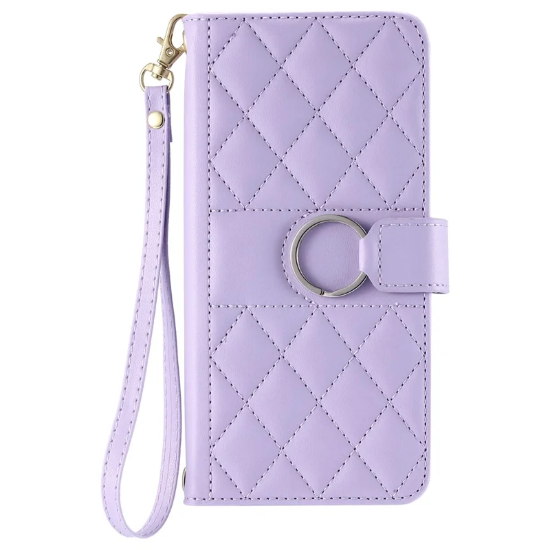For Google Pixel 9a Crossbody Leather Case Ring Buckle Wallet Stand Rhombus Mobile Cover - Purple