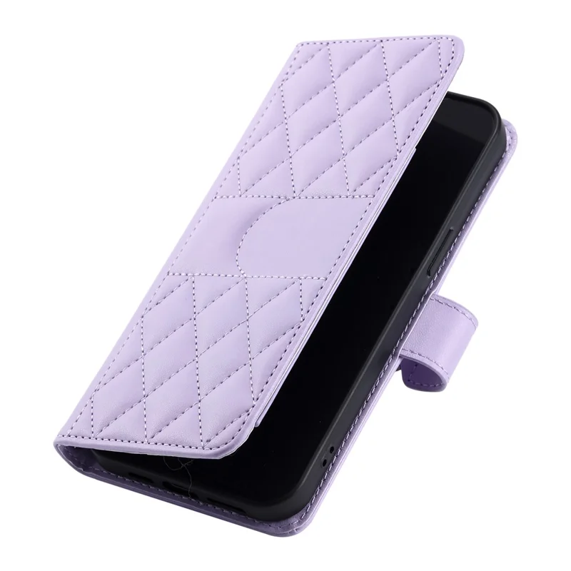 For Google Pixel 9a Crossbody Leather Case Ring Buckle Wallet Stand Rhombus Mobile Cover - Purple