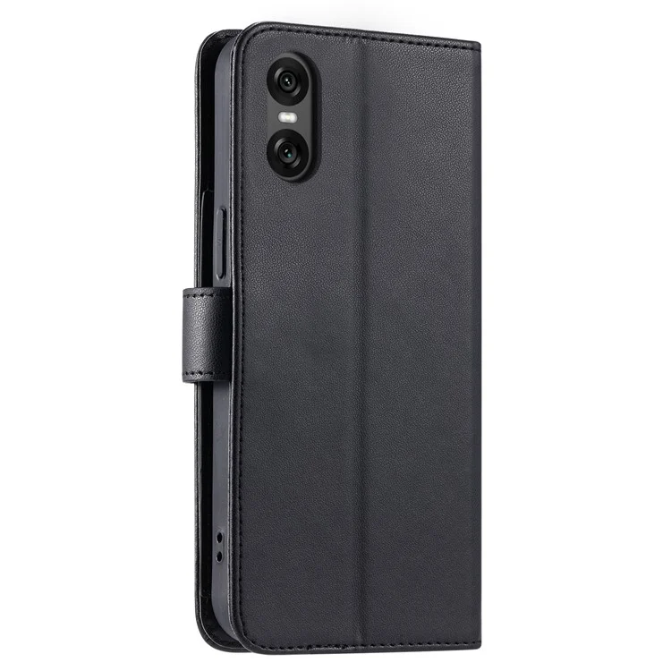 For Sony Xperia 5 V Crossbody Leather Case Ring Buckle Wallet Stand Rhombus Mobile Cover - Black