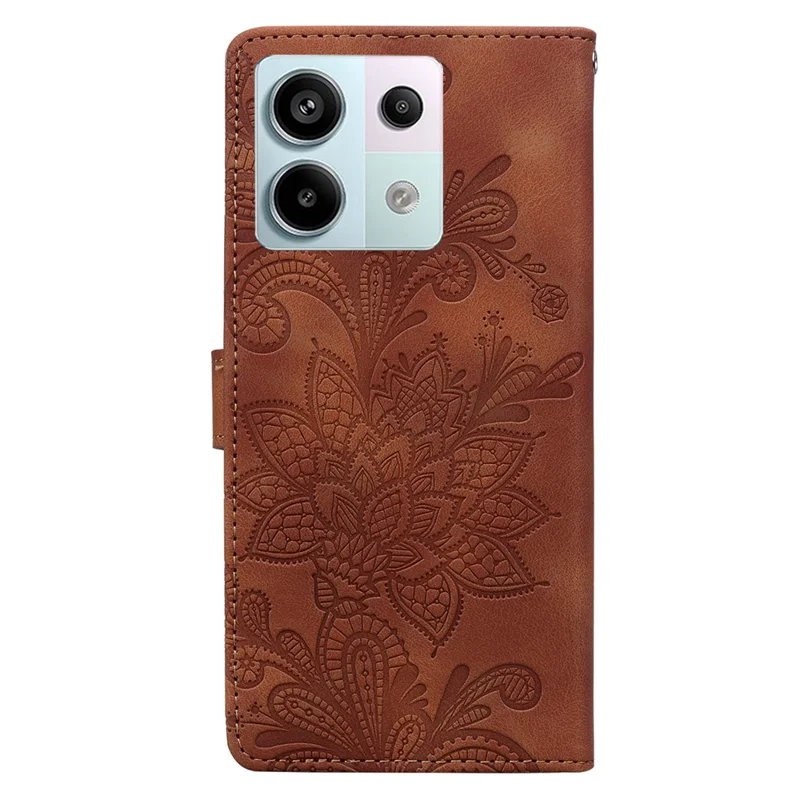 For Xiaomi Redmi Note 13 Pro 4G Case Imprinted Lace Flowers PU Leather Wallet Phone Cover - Brown