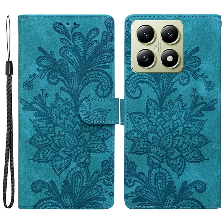 Capa para Xiaomi 14T com flores de renda estampadas e carteira de couro PU - Verde