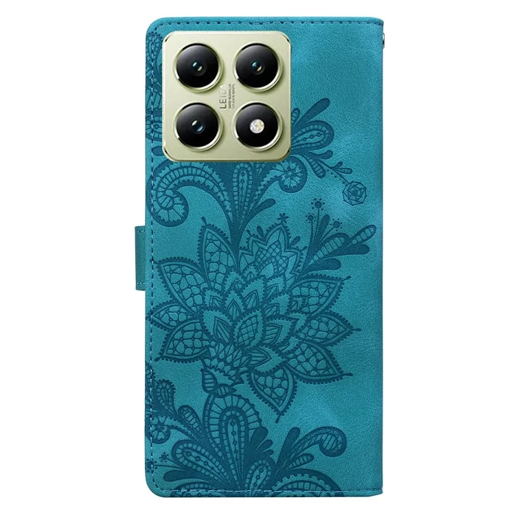 Capa para Xiaomi 14T com flores de renda estampadas e carteira de couro PU - Verde
