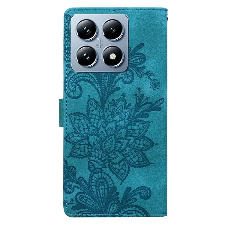 Capa para Xiaomi 14T Pro com flores de renda em relevo e carteira de couro sintético - Verde