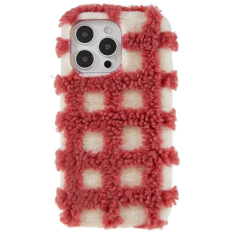 Для Iphone 14 Pro Max Square Grid Plush Contrast Color Color TPU Case Antip-drop Protective Phone Cope - Красный / Белый