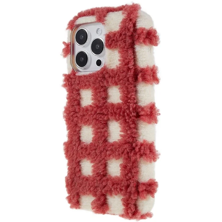 Для Iphone 14 Pro Max Square Grid Plush Contrast Color Color TPU Case Antip-drop Protective Phone Cope - Красный / Белый