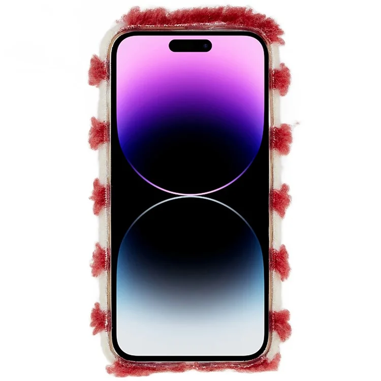 Для Iphone 14 Pro Max Square Grid Plush Contrast Color Color TPU Case Antip-drop Protective Phone Cope - Красный / Белый