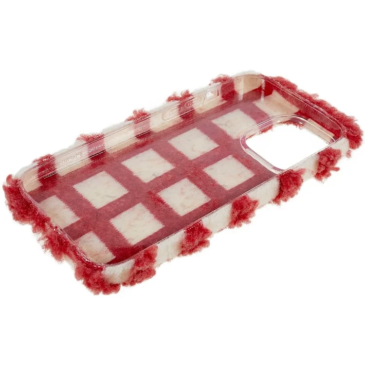 Для Iphone 14 Pro Max Square Grid Plush Contrast Color Color TPU Case Antip-drop Protective Phone Cope - Красный / Белый