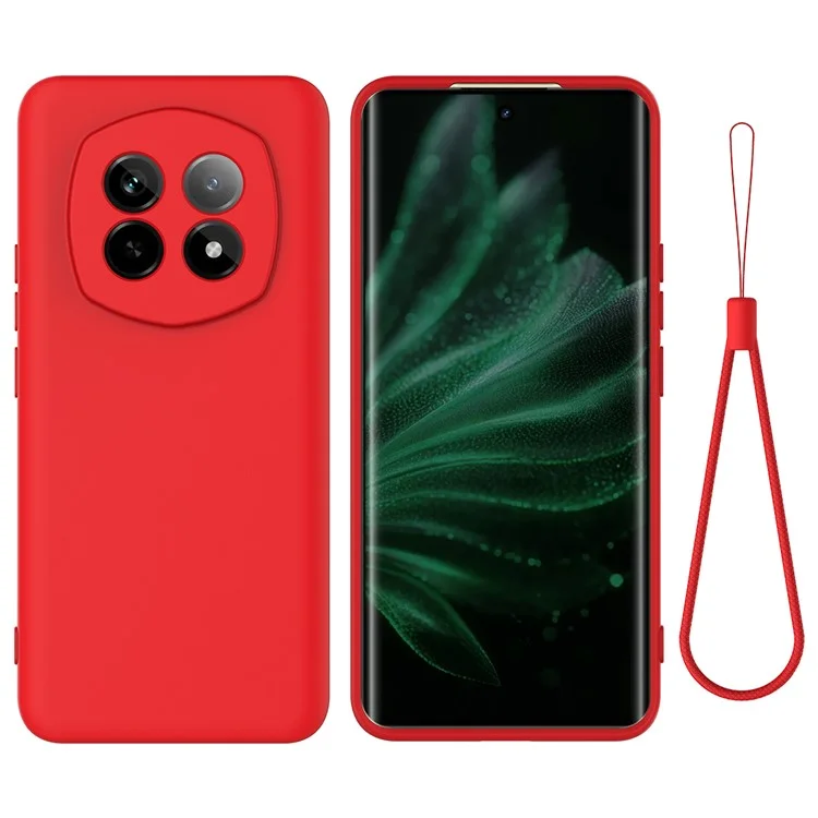 Чехол для Realme P2 Pro 5G из жидкого силикона с ремешком на руку - Красный