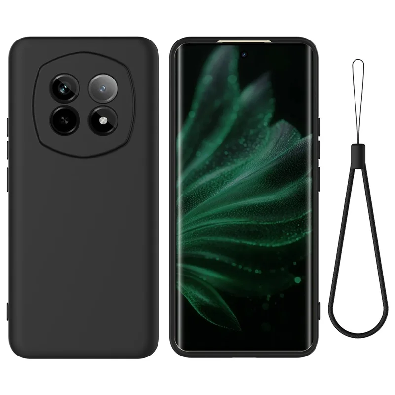 For Realme P2 Pro 5G Case Liquid Silicone Phone Back Cover with Hand Strap - Black