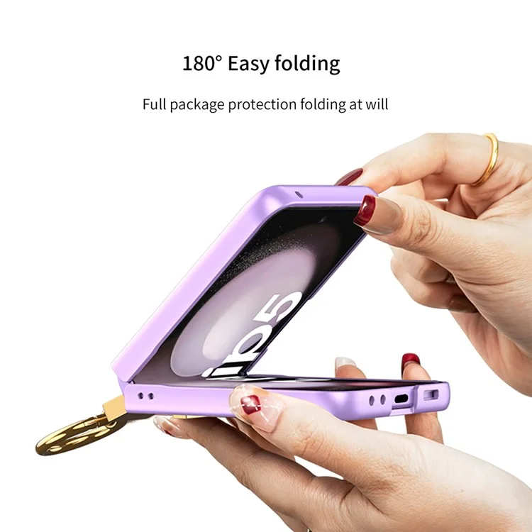 Compre em quantidade GKK Para Samsung Galaxy Z Flip5 5G Capa PC + PU com suporte Capa traseira do telefone com filme de tela traseira integrado - Preto
