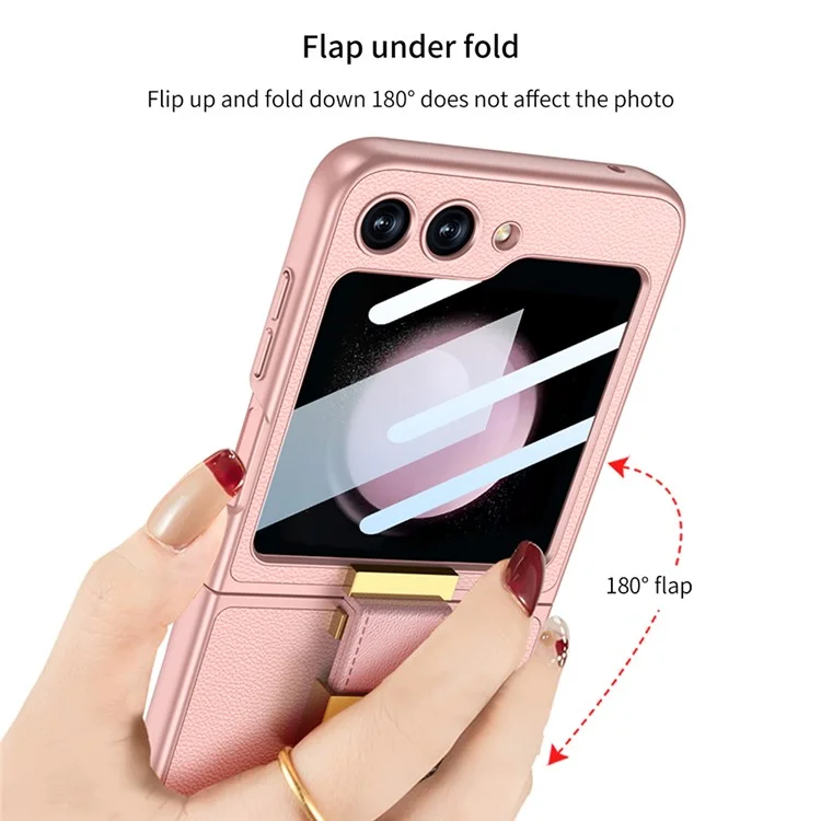 Compre em quantidade GKK Para Samsung Galaxy Z Flip5 5G Capa PC + PU com suporte Capa traseira do telefone com filme de tela traseira integrado - Preto
