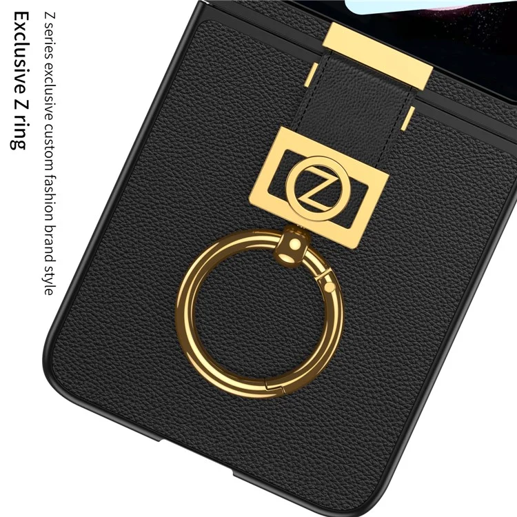 Compre em quantidade GKK Para Samsung Galaxy Z Flip5 5G Capa PC + PU com suporte Capa traseira do telefone com filme de tela traseira integrado - Preto