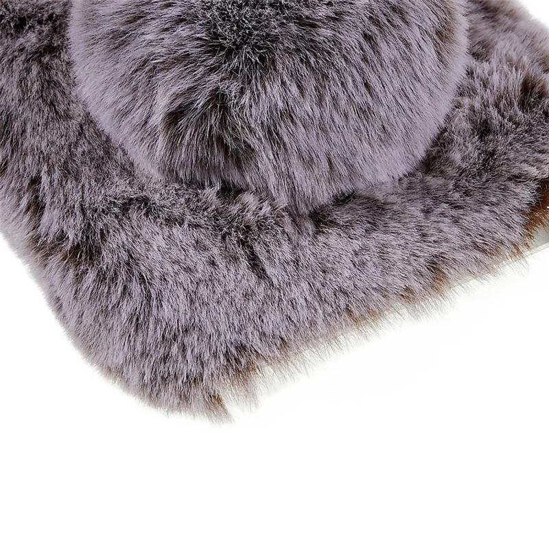 For iPhone 14 Cute 3D Bunny Ears Furry Winter Warm Case Collision Resistant TPU Protective Phone Cover with Glitter Rhinestone Bowknot - Brown