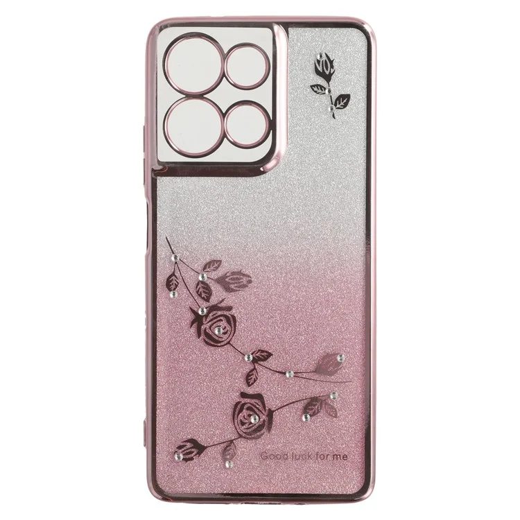 Coque Motorola Moto G75 5G KADEM avec anneau de support TPU fleurs motif dégradé paillettes - Or rose