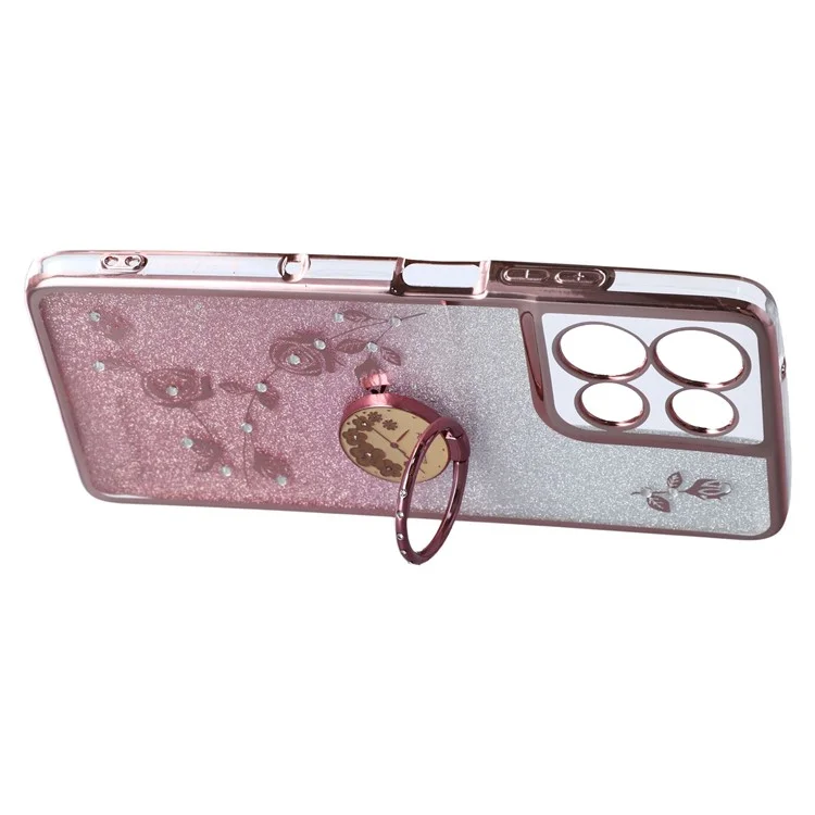 Coque Motorola Moto G75 5G KADEM avec anneau de support TPU fleurs motif dégradé paillettes - Or rose